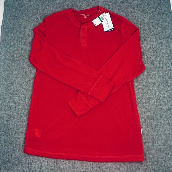 NEW! Perry Ellis Mens Henley PJ Shirt Long Sleeve Red Large Polyester $38 - Picture 5 of 11